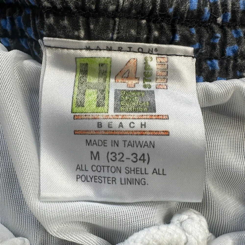 Vintage Hampton‎ Beach H4 Steps Mens Swim Trunks Blue Grey Pattern Size M
